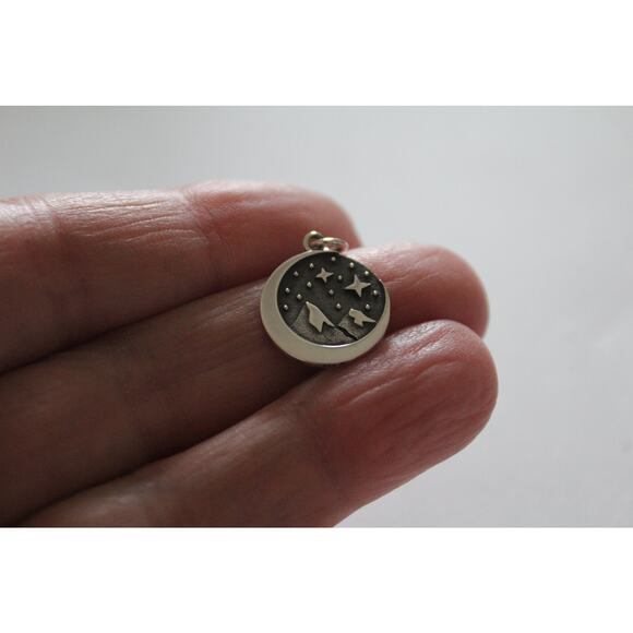 Sterling Silver Snow Cap Mountain Charm with Moon Charm - Picture 2 of 4